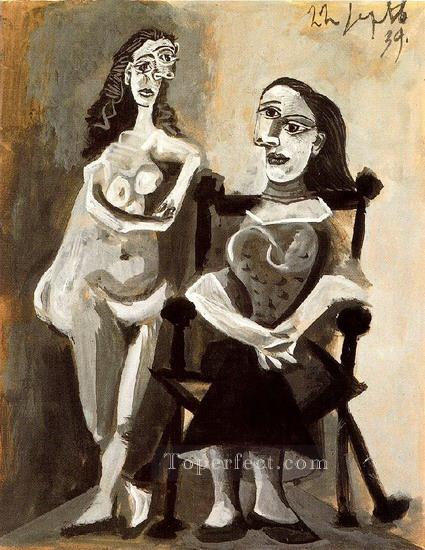 Nu debout et femme assise 1 1939 Cubist Oil Paintings